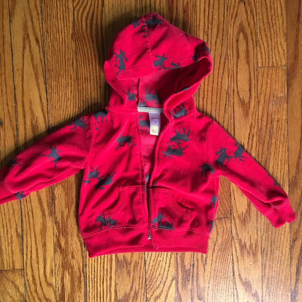 SOLD - Boys Fleece Zip-Up Moose Hoodie